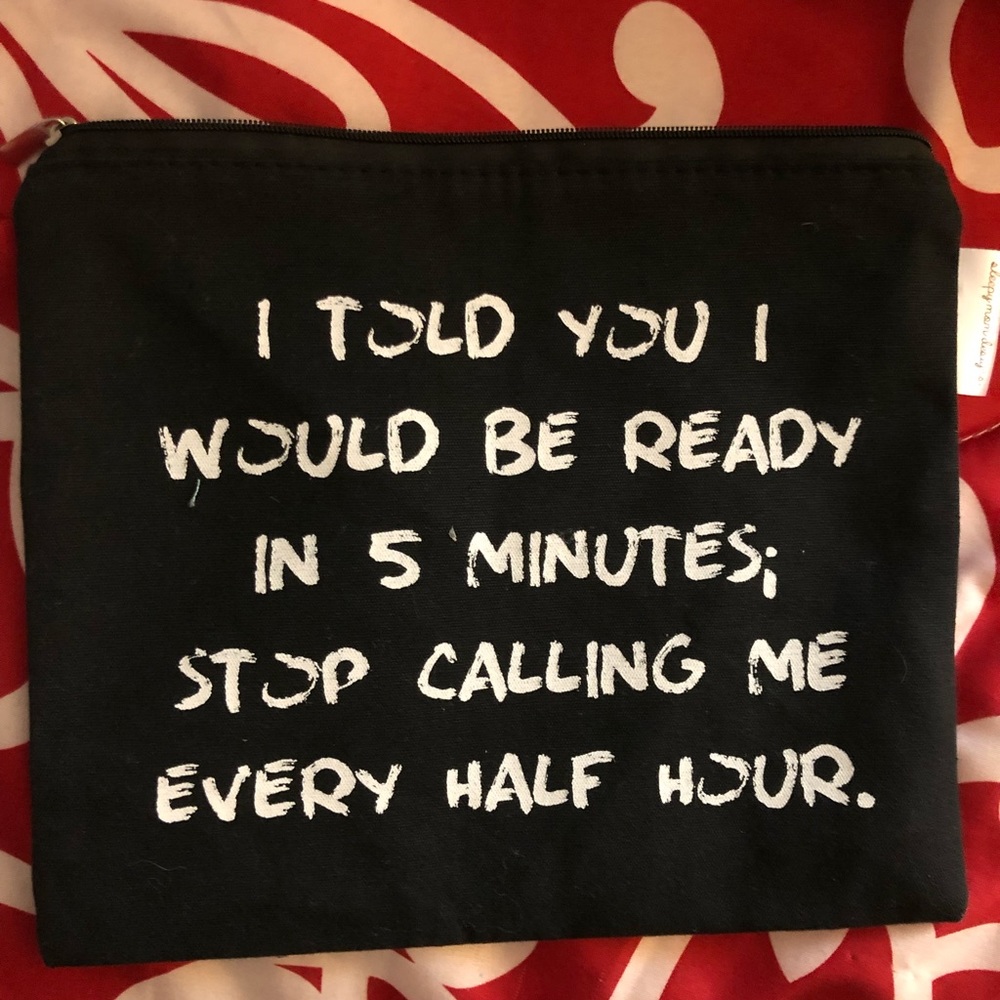 Makeup Bag, Sleepy Mom Designs in Black and White, “5-min Ready” zip-closure
